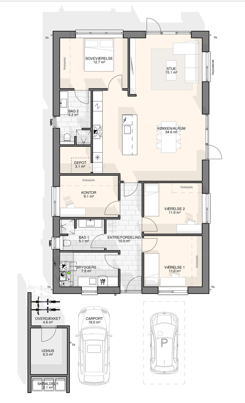 Plantegning Punkthus 150M2